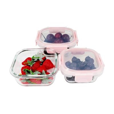 China Microwavable High Borosilicate Glass Bento Food Storage Container Box With Plastic Lid for sale