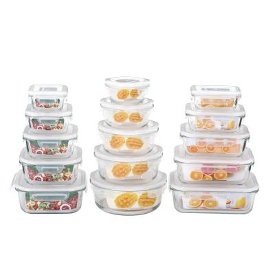 China 10 18 /24 Piece Set Rectangle Microwavable Square Round High Borosilicate Food Storage Glass Heat Resistant Containers for sale