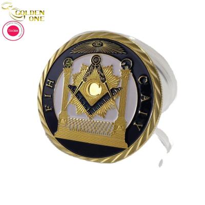 China Round Zinc Alloy Metal Challenge Coins Masonic Custom Gold For Business Gift for sale