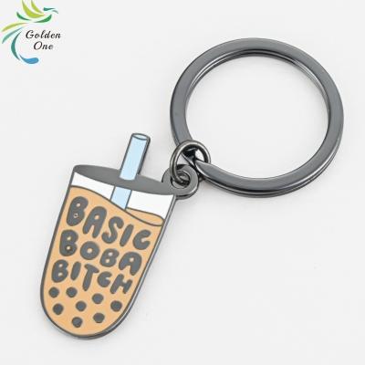 China Customized Cute Hard Enamel Boba Bubble Milk Tea Keyrings Pendant Custom Boba Bubble Tea Keychain for sale