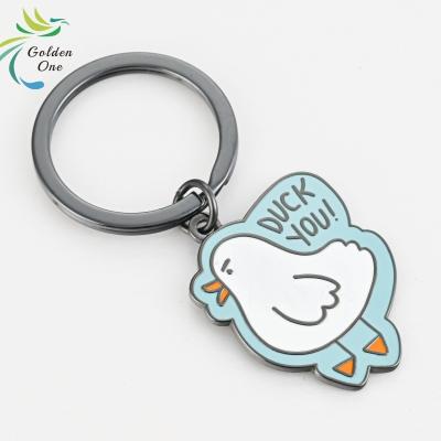 China Factory custom logo animal 2d refueled duck shape souvenir hard soft enamel cute key chains for sale