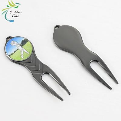 China Wholesale single double pronged forks golf accessories metal zinc alloy colorful repair golf divot tools for sale