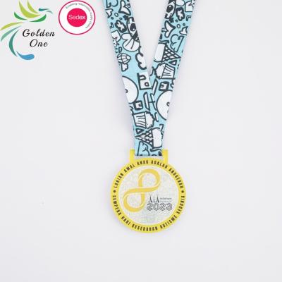 China Brass medallion running award antique bronze shiny gold sport events acrylic printing custom logo medal  for sale