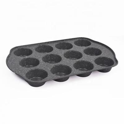 China 12 Cup Christmas Marble Xinflon Carbon Steel Muffin Tin Baking Cupcake Mold With Stocked Nonstick Coating Ear for sale