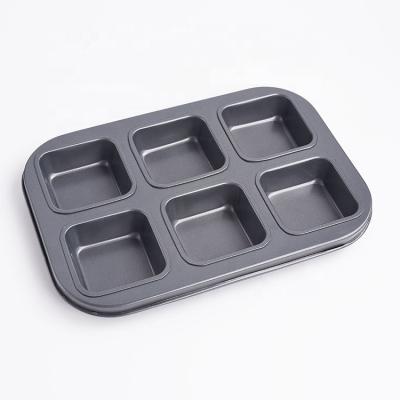 China Viable Nonstick Carbon Steel Gray Bakeware 6 Cup Cake Tray Squares Bread Muffin Baking Pan Bun Mold for sale