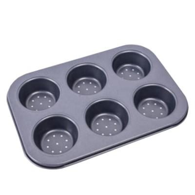 China Sustainable Kitchen Accessories 6 Cups Carbon Steel Nonstick Cupcake Molds Micro Square Holes Muffin Pan for sale