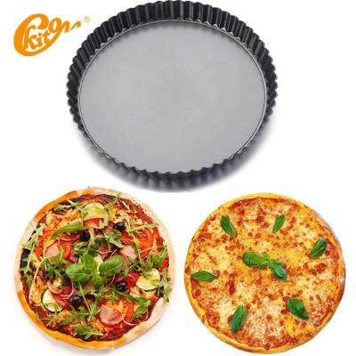 China Best Viable Cake Pan Nonstick Carbon Steel Baking Oven Flowers Round Shallow 10 Inch Price Kitchen Pizza Dish Pan For Amazon for sale