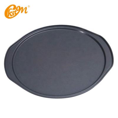 China 14-Inch Viable Double Ear Goldflon Non Stick Carbon Steel Pie Dish Pizza Pan With Handle Liner Round Shaped Baking Pan for sale