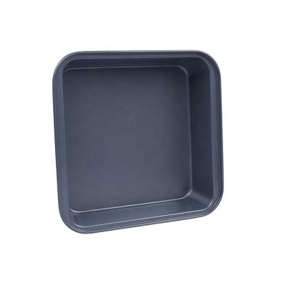 China Premium Deep Bottom Plate Stocked 9-Inch Gray Carbon Steel Non Stick Heavy Duty Baking Pan Cake Square Mold for sale