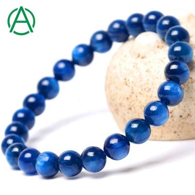 China ArthurGem CLASSIC Natural Kyanite Round Shape Bead Blue Smooth Gemstone Kyanite Bracelets For Women Men for sale