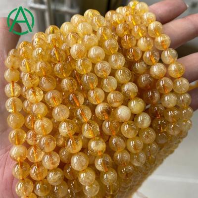 China None ArthurGem 4mm 6mm 8mm 10mm 12mm Round Citrine Natural Gemstone Loose Beads For DIY Jewelry Making for sale