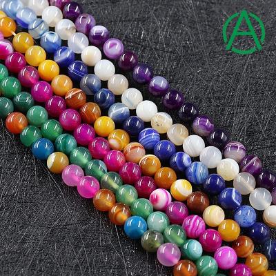 China No ArthurGem Wholesale Multi Color Blue Stripe Agate Round Natural Gemstone Stone Beads for sale