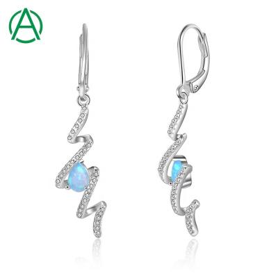 China ArthurGem Romantic 925 Sterling Silver Jewelry Blue Opal Circle Opal Wave Earrings For Women Girls for sale