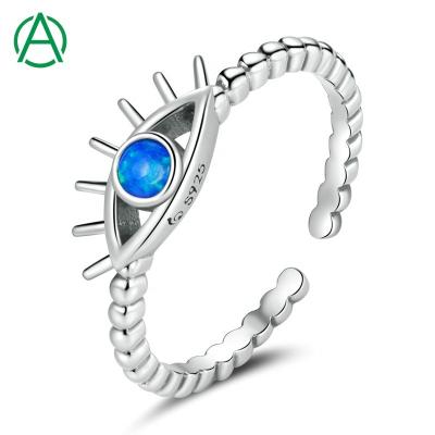 China FASHIONABLE ArthurGem Design Evil Eye Ring 925 Sterling Silver Opal Adjustable Ring For Women Girls Gifts for sale