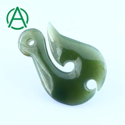 China None ArthurGem Nep0033 Nephrite Jade Carving Pendant Lucky Charm Natural Canadian Fish Hook Pendant for sale