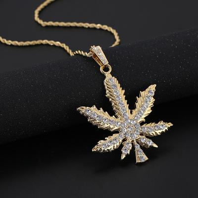 China CAOSHI Fashion 4A Zircon Hip Hop Gold Twisted Leaf Chain Bullet Shaped Pendant Necklaces For Men for sale