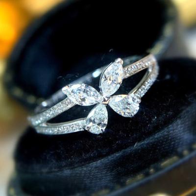 China Hot Selling FASHIONABLE Marquise Pear Cut Brass Zircon Silver Leaf 2022 New CAOSHI Color Rings Shaped Women Diamond Rings for sale