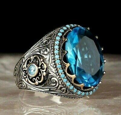 China CAOSHI Ethnic Jewelry Bohemia Style With Big Blue Zircon Oval Vintage Carving Ring For Women for sale