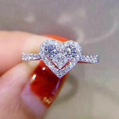 China CAOSHI FASHIONABLE Soft Hollow Zircon Gemstone 925 Beautiful Silver Plating Heart Silver Romantic Thin Tasty Women Girls Wedding Rings for sale