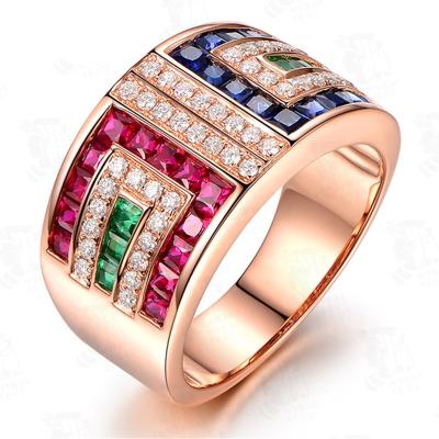 China New Caoshi Design Two Color Environmental Friendly Gold& Rose Gold Color Plated Multicolor Zircon Ladies Ring for sale