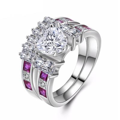 China CAOSHI Romantic Engagement Cubic Zirconia Ring Double Ring Set Zircon Ring Set Wedding Jewelry with Stone for sale