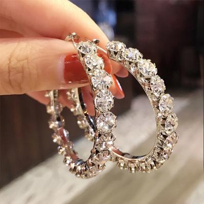 China CAOSHI Luxury FASHIONABLE Rose Gold Plated Crystal Women Diamond Zircon Big Large Hoop Gold Female Silver Earrings for sale