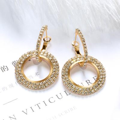 China New CAOSHI FASHIONABLE Fashion Luxury Round Rose Gold Crystal Drop Earrings Women Silver Glitter Circle Earring for sale