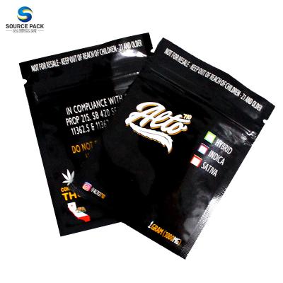 China Black Color Weed Packaging Bag Heat Seal Candy Bags 3.5g Smell Proof for sale