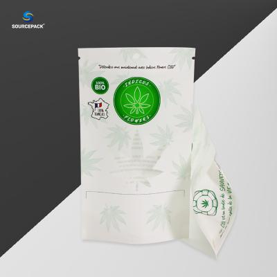 China Eco Friendly CBD Flower Weed Packaging Bags Kraft Paper Pouch With Window And Zipper for sale