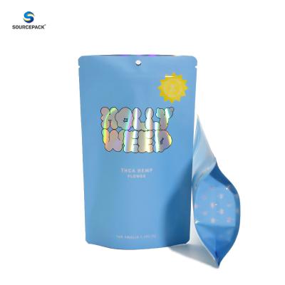 China Zipper Sealing Weed Packaging Bag Holographic Standing Pouch for 3.5g 7g 14g 28g THC Flower for sale