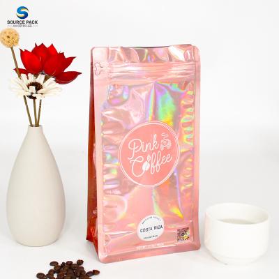 China Customizable Holographic Flat Bottom Coffee Bag With Valve And Zipper for sale