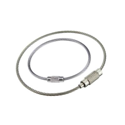 China Eco-friendly 1mm 6.3 Inch Stainless Steel Wire Rope Key Chain Custom Metal Cable Key Ring For Luggage Tag for sale