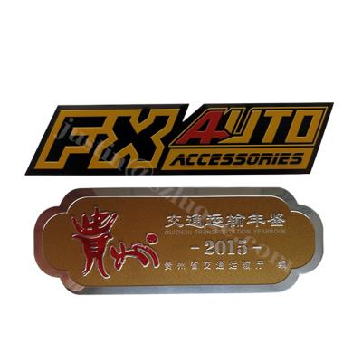 China Waterproof Custom Strong Anodized Adhesive Printed Label Metal Car Stickers Wine Label Brand Logo Metal Name Tags Plate With Embossed Logo for sale