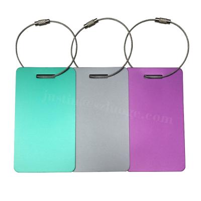 China Durable Custom Matte Aluminum Luggage Tags With Metal Leather Strap Anodized Aluminum Suitcase Tag for sale