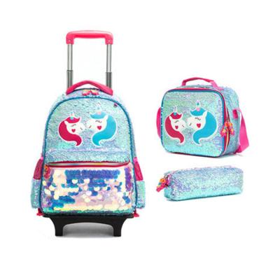 China Waterproof 3D Maqueen School Trolley Rolled Bag Set Popular Kids Students School Bags Set for sale