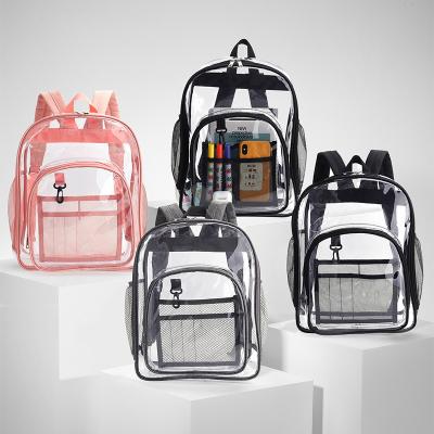 China Custom Clear Mesh Clear Backpack School Bag Girls Waterproof PVC Cute Clear Bag Transparent Custom Schoolbags For School Kids for sale