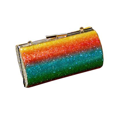 China Wholesale High Quality Rainbow Rhinestone Dinner Bag Girl Cross - Body Bag Diamond-Decorated Cylinder Single-Shoulder Bag For Banquet for sale