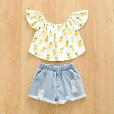 China 2022 Summer Washable Children's Suit Girl Ruffle Flower Print Top and Shorts Two Piece Set Infant Toddler Teams Baby Clothes for sale