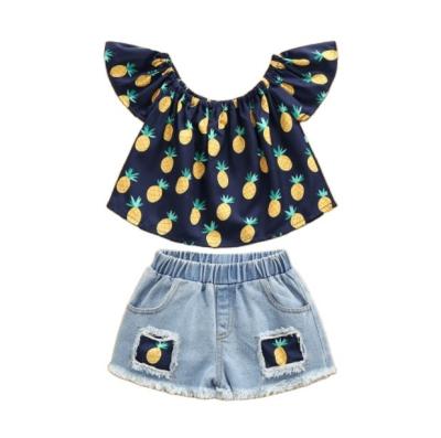 China New boutique design babies clothing wholesale washable shorts two pieces summer rocket sleeve and jeans set for sale