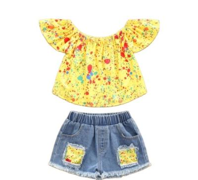 China Amazon Hot Sale Toddler Babies Washable Clothes Set Cute Ruffle Top And Short Pants Boutique Little Girls Summer Suit for sale