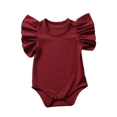 China Cozy Baby Clothes 2022 Wholesale Custom Baby Rompers Solid Color Baby Onesie Ruffle Short Sleeve Toddler Baby Gill Clothing Infant Jumpsuit for sale