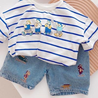 China Fashion\Baby Boy Comfortable\Durable Clothes New Summer Boutique Kids Cute Boys Clothing Short Sleeve T-shirt+Jeans 2 Piece Boys Suit Set In Stock for sale