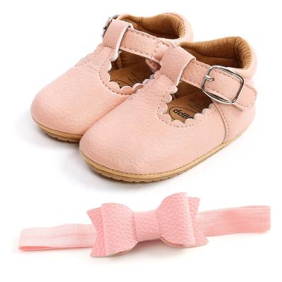 China New Summer Popular Cute Flat Toddler Baby Shoes Kids Pre-Walker Shoes Matching Bow Headband Set For 0-12months for sale