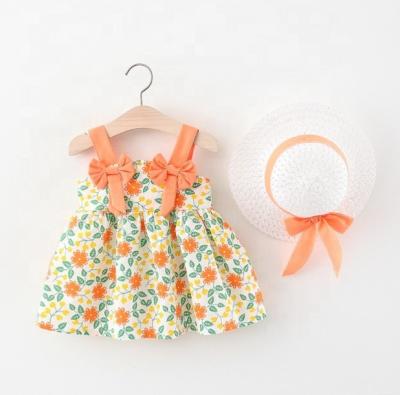 China New Summer Fashion Washable 2 Pieces Lovely Kids Clothes Girls Dresses With Hat Shirt Cute Dresses For Toddler Girl for sale