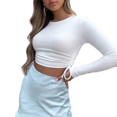 China Anti-pilling 2022 summer apparel wholesale crop drawstring T-shirt fashion drop spring elastic knitted top women tops beach top framing for sale