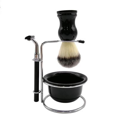 China Long Handle Face Shaving Kit Male Beard Shaving Soap Bowl Holder Barber Salon Man Safety Shaving Double Edge Open Razors Set for sale