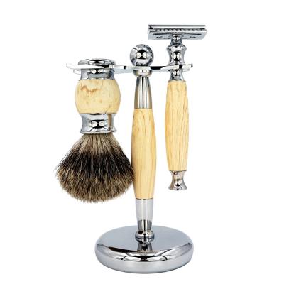 China Classic Manual Shaving Brush Men Aluminum Alloy Handle Razor Set Retro Razor Beard Brush Razor Stand Holder Manual Shaving Set For Men for sale