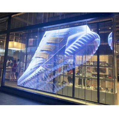 China Indoor Curtain Indoor Glass Wall Display Screen P2.5-7.8 High Transparent High Permeability Led Screen for sale