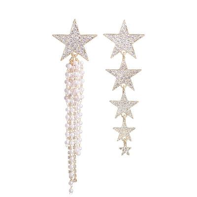 China High End Star Pentagon Stud Earrings Long Pearl TRENDY Asymmetrical Tassel Earrings for sale