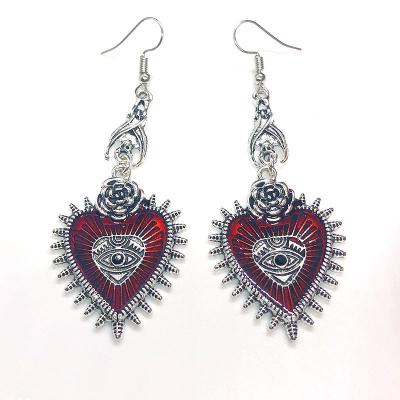 China CLASSIC punk style devil eye black rose heart earrings European and American personality dark bat earrings for sale